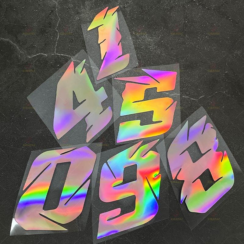 1pc Pink Laser Motorcycle Number Sticker Waterproof for Motorcycle Fairing Helmet Fuel Tank Scooter Body Universal Vinyl Decal