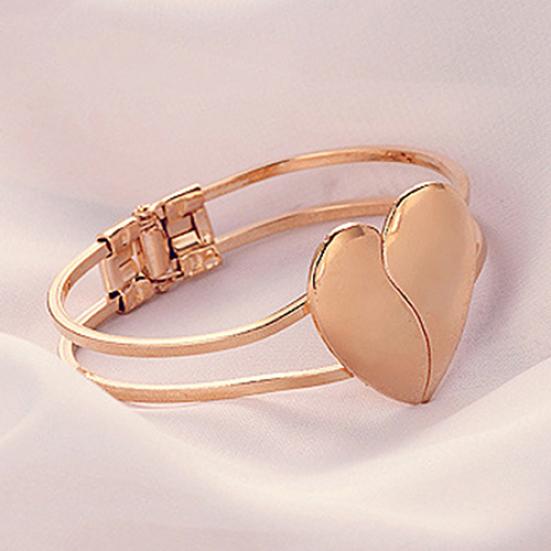 Fashion Women Gold Plated Cuff Bangle Couple Love Heart Charms Bracelet Jewelry