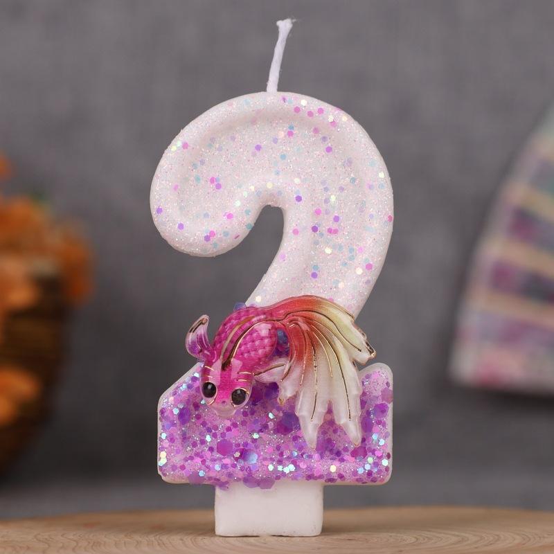 Gradient Pink and Purple Goldfish Digital Birthday Handmade Candle Cake Decoration First Birthday Diy0-9