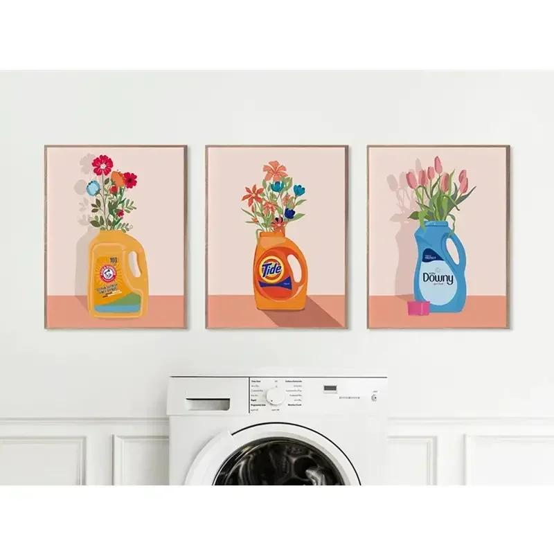 Colourful Modern Print Laundry Detergent Poster Nordic Pink Art Canvas Painting Toilet Laundry Room Decorative Unframed Wall Art