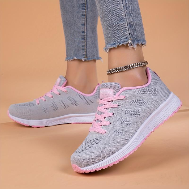 Women's Lightweight Breathable Mesh Running Shoes - Comfortable Low-Top Sneakers with Non-Slip MD Sole and Stylish Pink Accents for All Seasons
