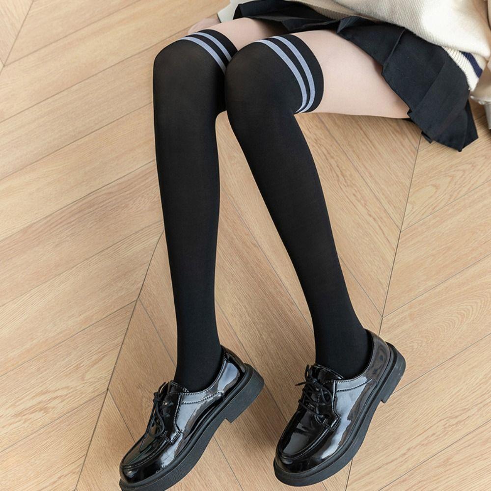 Thin Women Stockings Nylon Tights Trendy Striped Splicing Pantyhose Girl