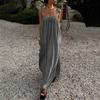 Vestido de Verano para Mujer sin Mangas con Tirantes Finos Plisado Maxi Vestido Vacaciones en la Playa Suelto Fluido Vestido de Sol