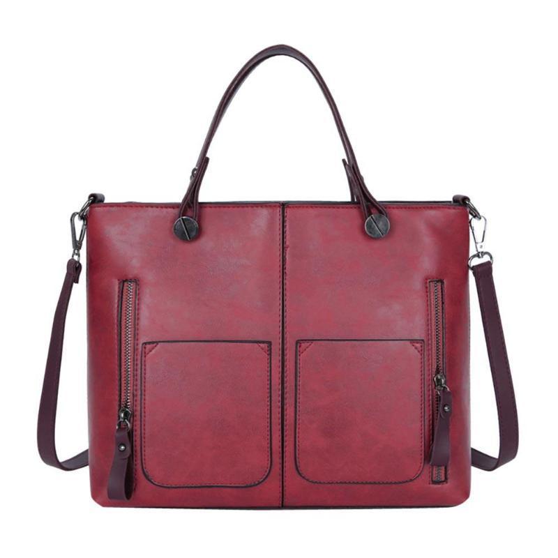 Women Vintage Zipper Rivet Pocket Casual Single Shoulder Bag