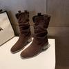 Thick Heel Brown Suede Mouth Pile Medium Tube Martin Boots Women's Boots Autumn New High Heel Short Boots Skinny