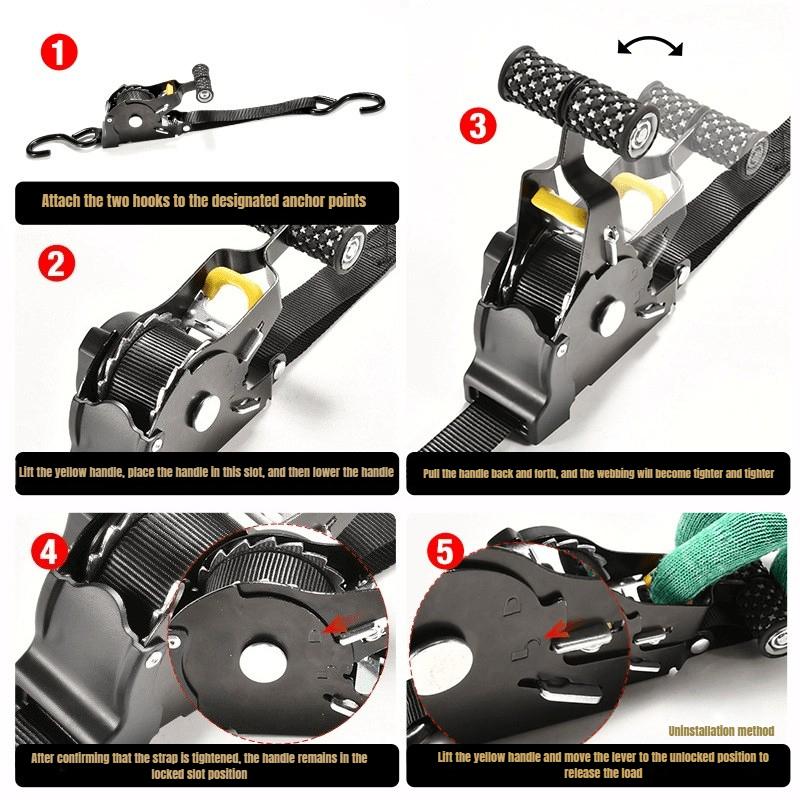 Retractable Ratchet Straps Tie Down Set for Motorcycle Car SUV Cargo Luggage Secure Transport Load Tensioner Belt Auto Accessori