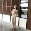 Knitted 2 Pieces Tracksuit Women Spring Autumn Winter O-neck Loose Sweater+Ankle-Length Pants Set with Pocket