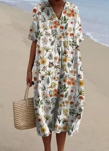 New Imitation Cotton Large Size Women's Shirt Short Sleeve Dress Ocean Vacation Company