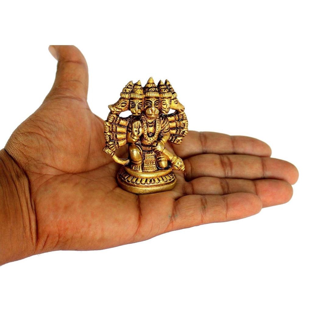 Brass Panchmukhi Hanuman Anjaneya Pavan Putra Bajrangbali Idol Murti Moorti Statue (2.5 Inch)