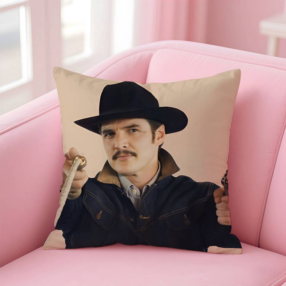 P-Pedro Pascal Hot Actor Pillow Case Anti-Dustmite Pillow Invisible Zipper Silky Short Plush Sofa Cushion Cover