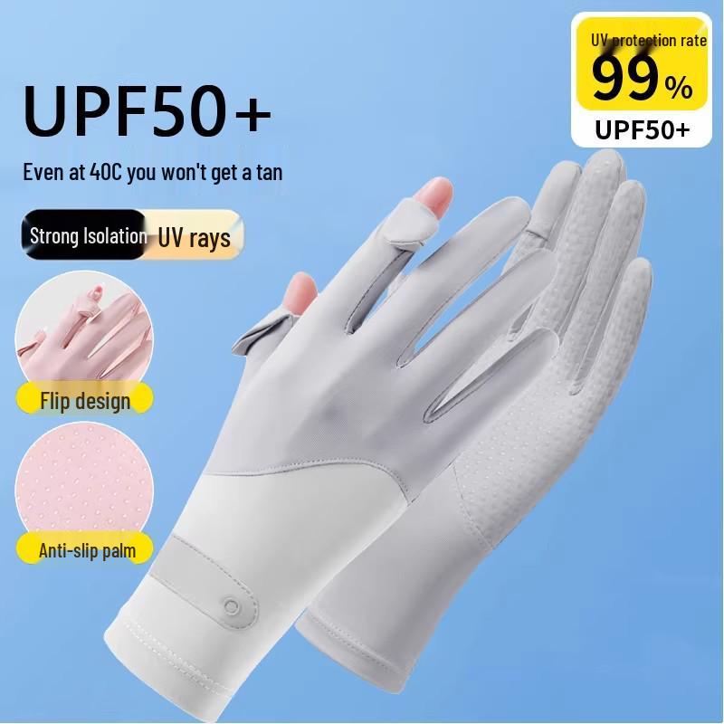 Ice Silk Breathable UV Protection Gloves, Unisex, Spring/Summer, Lightweight, Non-Slip, Touchscreen-Friendly, Two-Fingerless, Ideal for Cycling