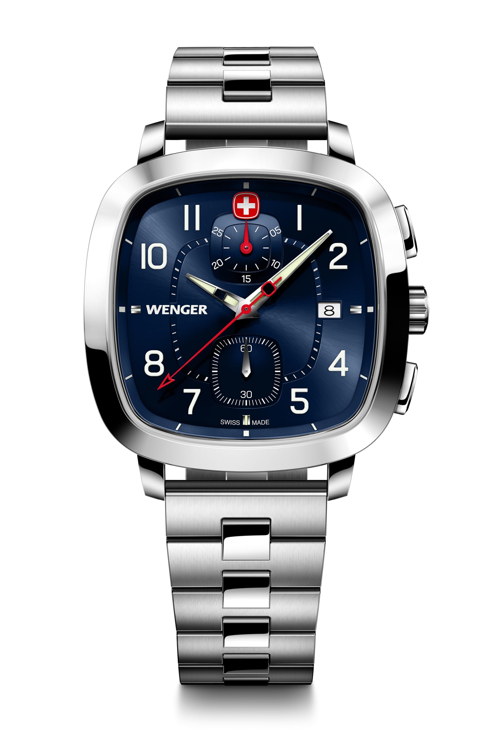 

Чоловічий годинник WENGER VINTAGE SPORT CHRONO з хронографом із корпусом із нержавіючої сталі (316л) Синій циферблат, срібний браслет із нержавіючої сталі, кварц, 50 м, водонепроникний срібний