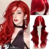 Middle Part Red Synthetic Wigs Cosplay Women Layered Wigs Fasion Long Wavy Curly Wig Role-playing
