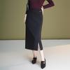 Slim-Fit Stretchy Black High-Waist Slit Midi Skirt for Women