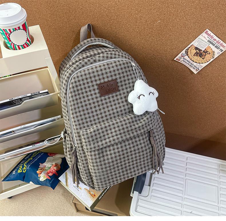 Schultasche Japanischer ins Campus Vintage Karomuster Rucksack Damen, Herbst und Winter Mittelschulmädchen High-School-Schüler Schultasche Leichtgewicht