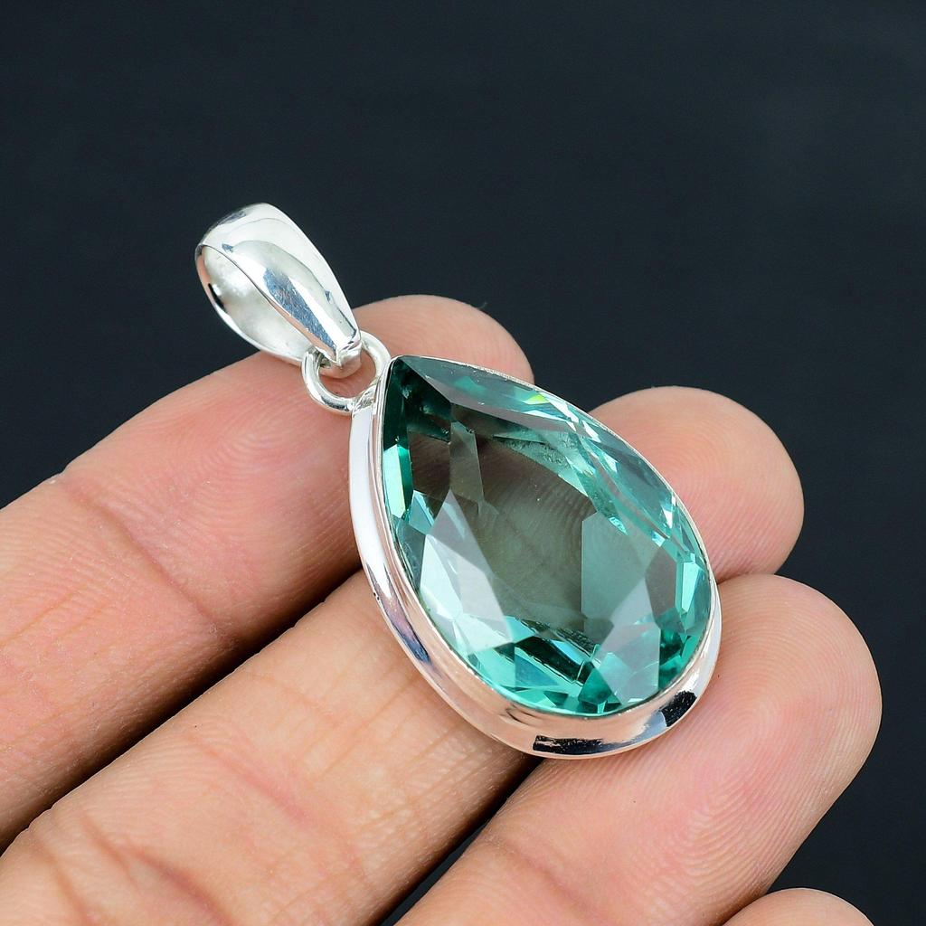 Natural Faceted Blue Topaz Gemstone Pendant, 925 Sterling Silver, Pendant Jewelry, Handmade Silver Pendant Jewelry for Gift, Easter Gift