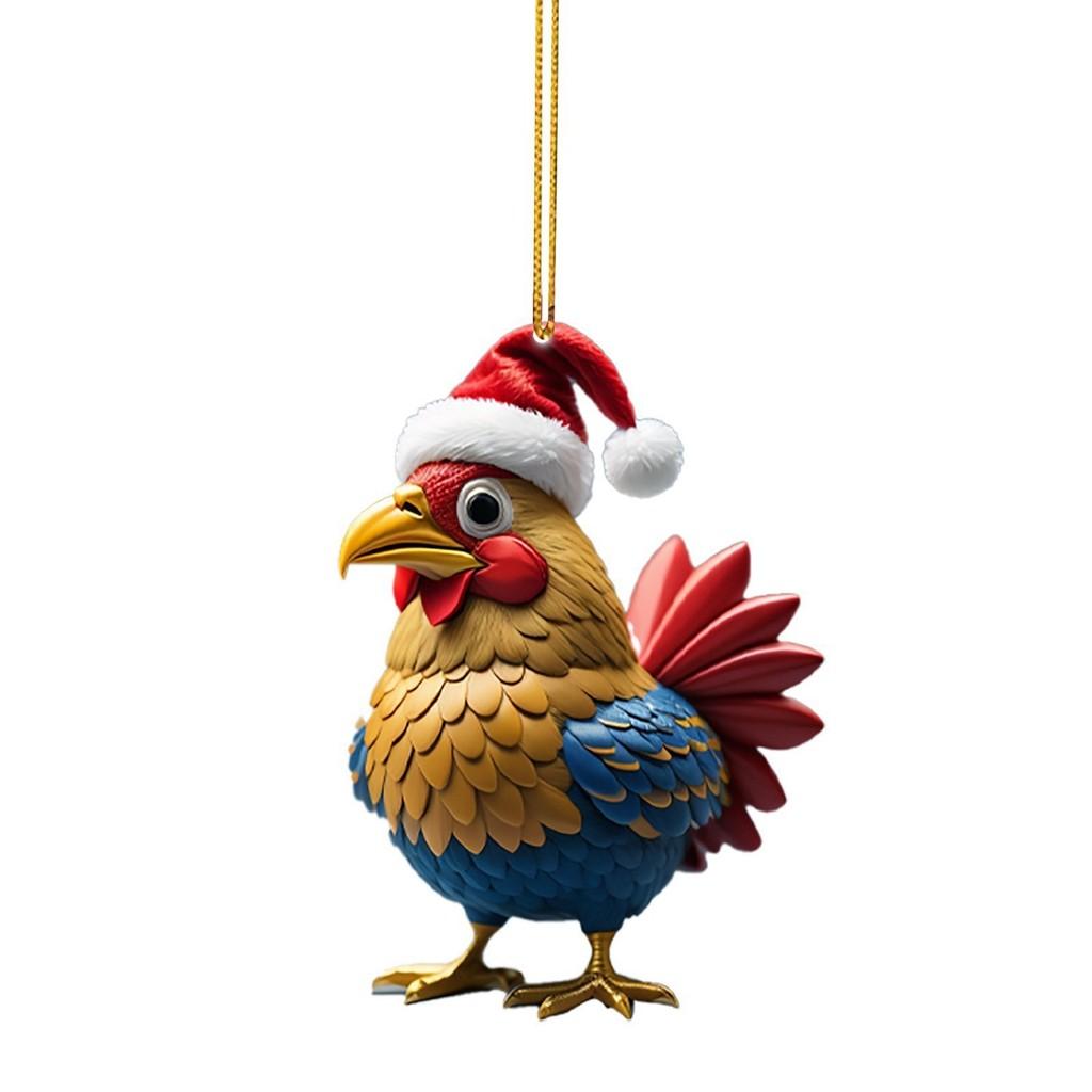 Cartoon Christmas Playful Hat Chicken Vehicle Decoration Unique Festive Home Decor Piece