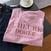 Pink Short Sleeve T-shirt Women's Loose Casual Round Neck Letter Print Thin Large Size Summer Top