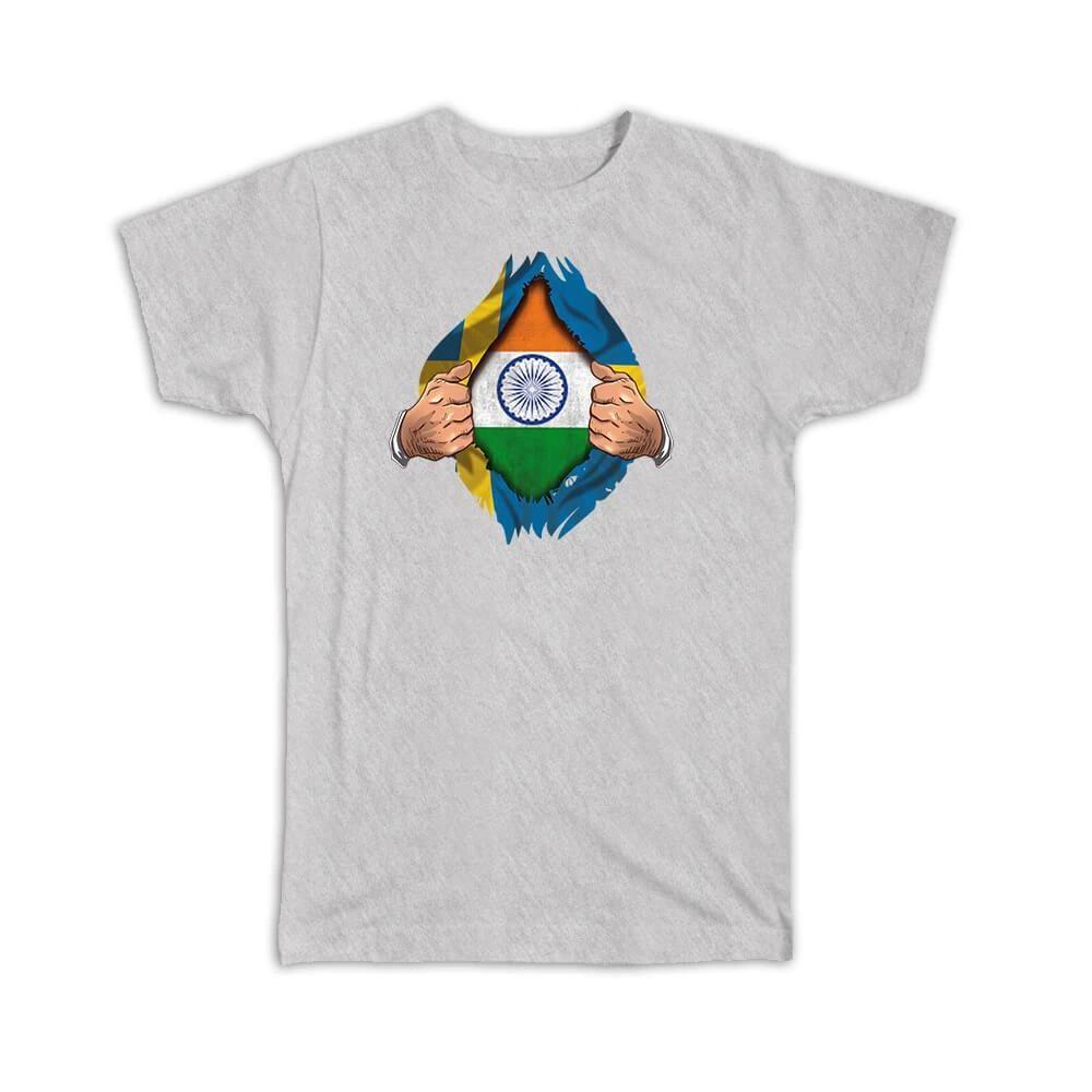 Gift T-Shirt : India Swedish Flag Chest Indian 3XL