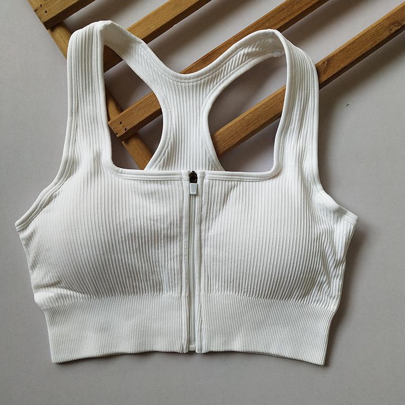 

Women s Front Zip High Impact Sports Bra - Shockproof Anti-Sag, Open Back Yoga Tank Top for Gym Casual M белый
