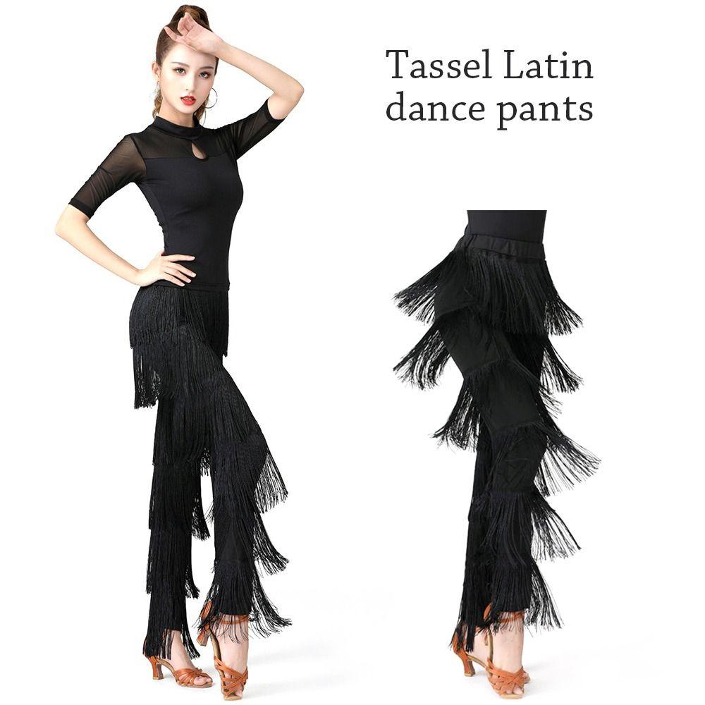 Shiny Ballroom Pants Tassel Performance Pants Party Latin Dance Pants