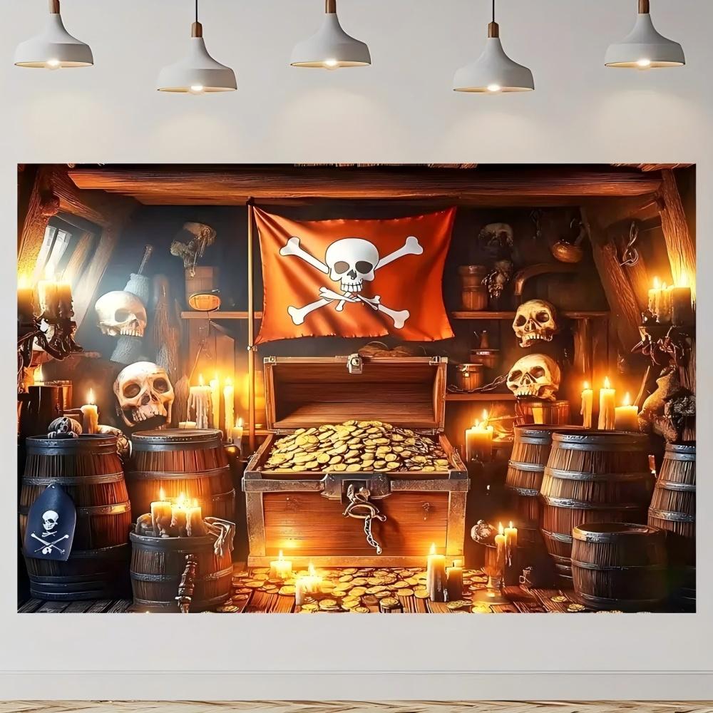 1pcPirate Treasure Chest Theme Golden Design Background Cloth 1pc for Room Event Decoration Party Banners Ideal for Halloween