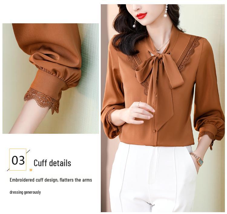 Brand Women's High-End Silk Bow Tie Blouse - Fashionable Style