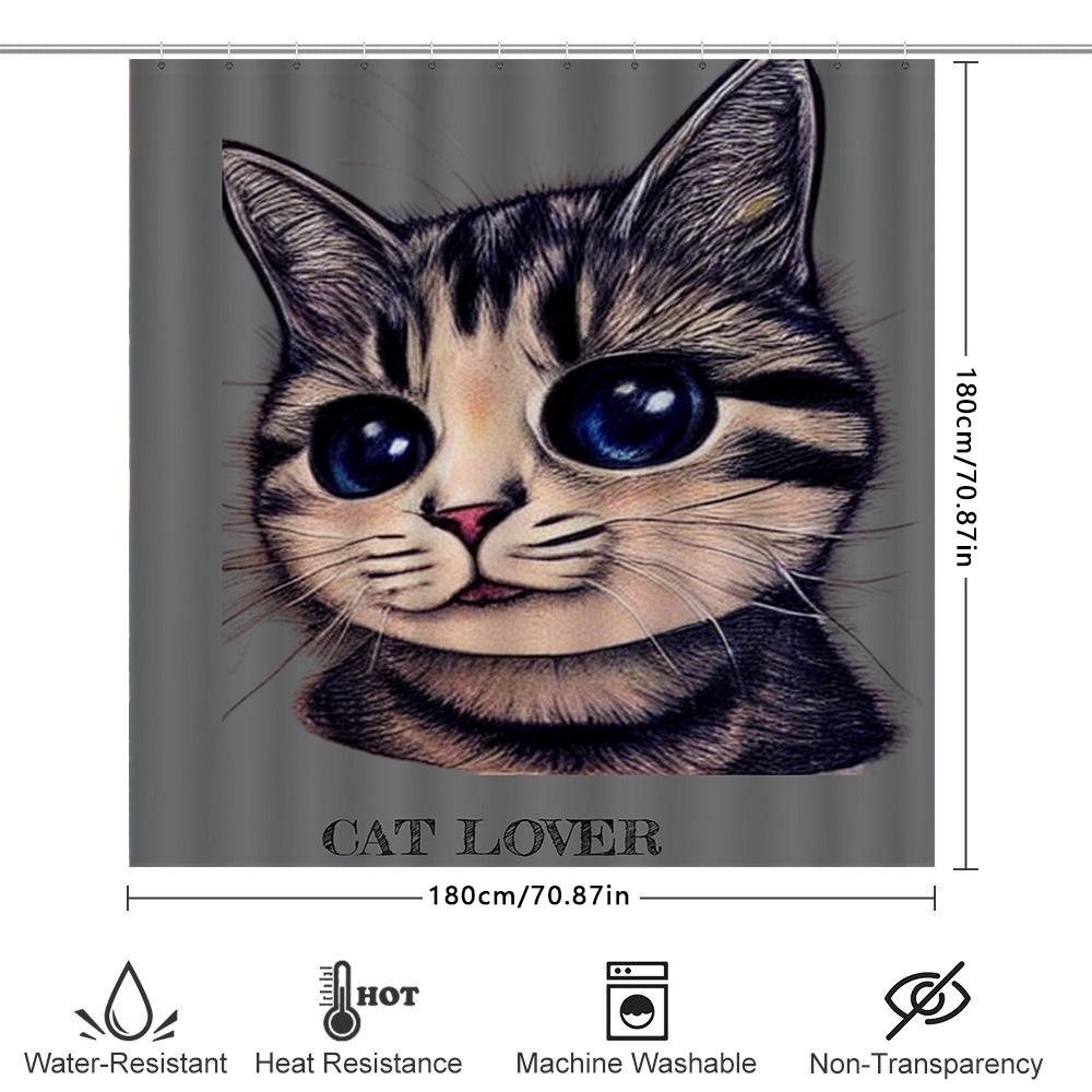 Whimsical Cat Shower Curtain Large Size Blue Eyes Kitten Print Bath Liner Perfect Gift For Cat Lovers