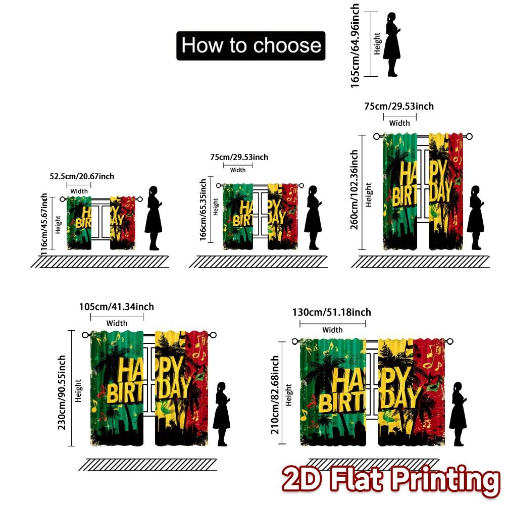 2pcs   2D FLAT PRINTING Curtains (Without Rod) Tropical Birthday(1) Modern Curtain Fabric Yarn Curtains Decorations Outdoor
