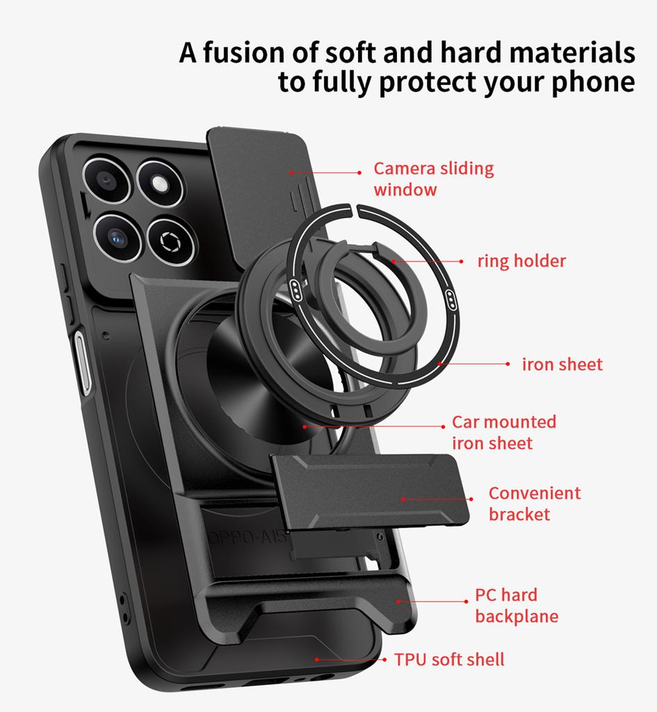KEYSION Magnetic Phone Case for HONOR X7d 4G 5G Slide Camera Protection Upright Kickstand Shockproof Cover for Honor 400 Smart 5G
