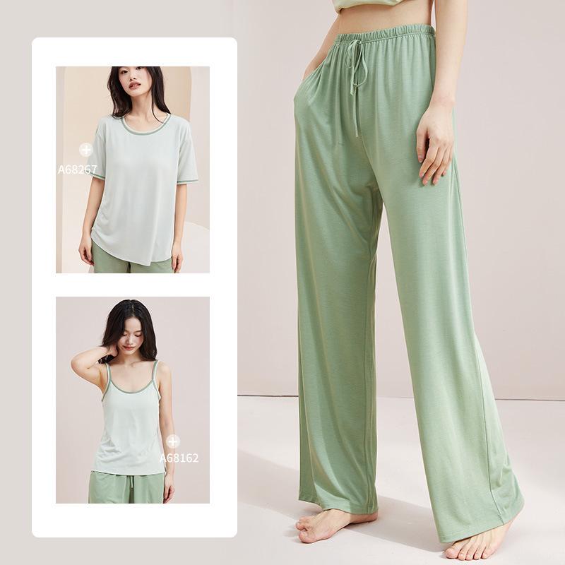 Damskie letnie modalne luźne spodnie piżamowe z szerokimi nogawkami - Oddychające i przyjazne do noszenia na zewnątrz spodnie domowe z lodowego jedwabiu.