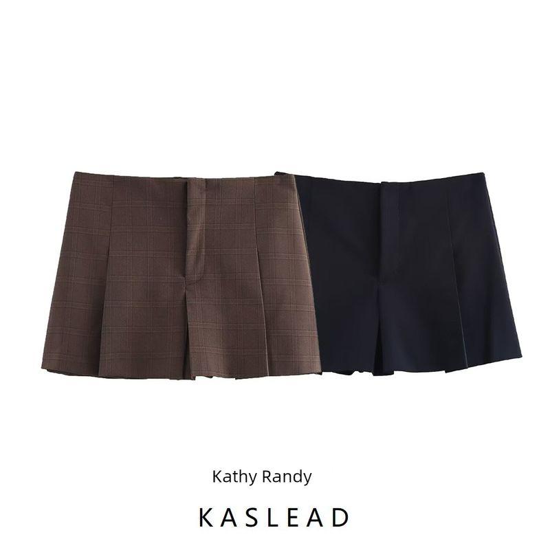 Kaslead New Arrival Women's Fashion Style Stylish Simple and Versatile Casual Gingham Culottes 4661419