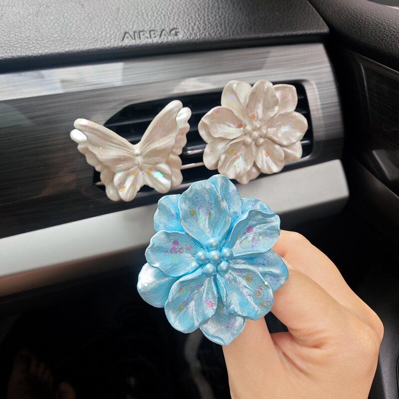 Car Air Vent Fragrance Diffuser, High-End Camellia Butterfly Aroma Stone, Car Interior Decoration Diffuser