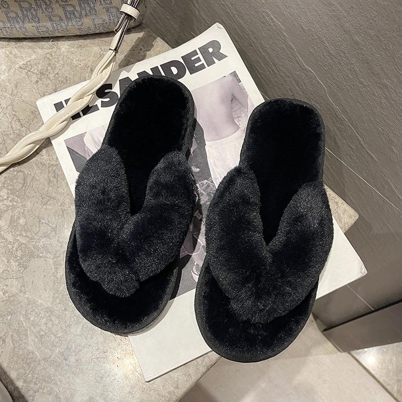 

Plus Size Candy Color Rabbit Fur Thong Slippers - 13% VAT Invoice Available 42-43