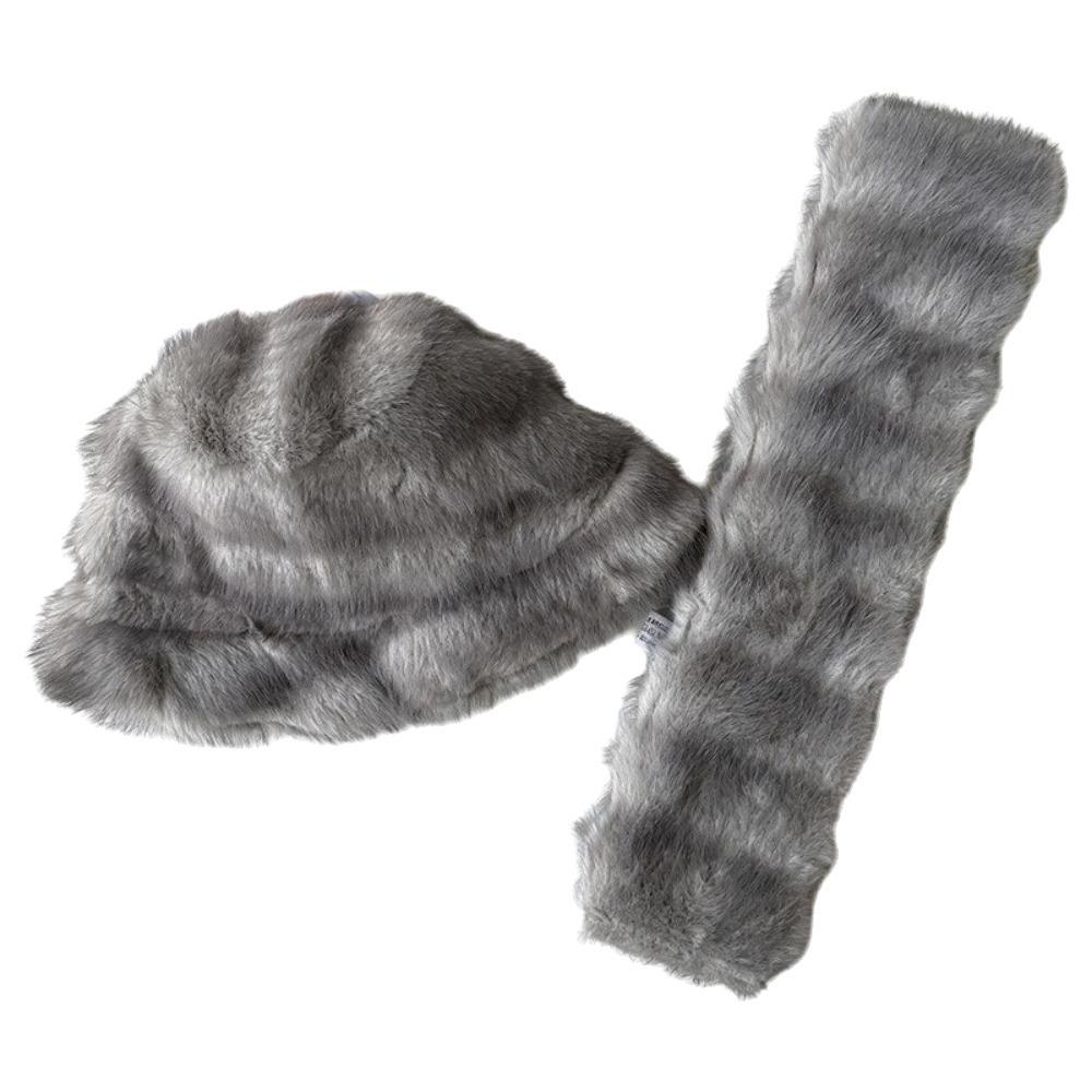 Windproof Faux Fur Hat Scarf Set Warm Fur Snood Scarf Fashion Winter Hat Scarf Set Skiing Holiday