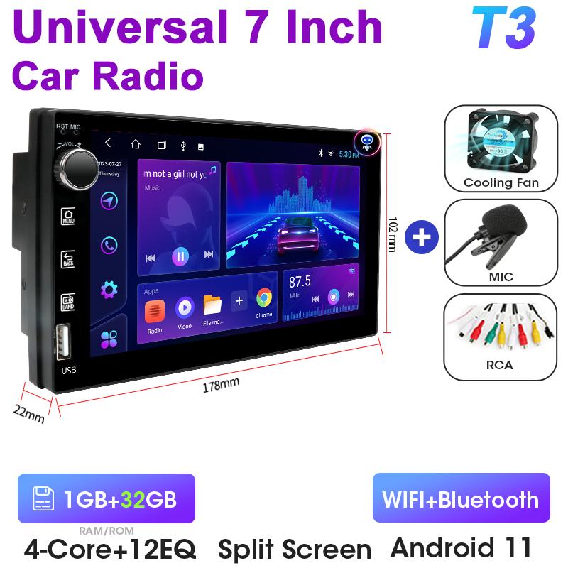 Universal 7 Inch 2 Din Android 12 Car Radio Multimedia Video Player For Nissan Kia Honda Toyota VW Ford Carplay Auto RDS DSP 4G