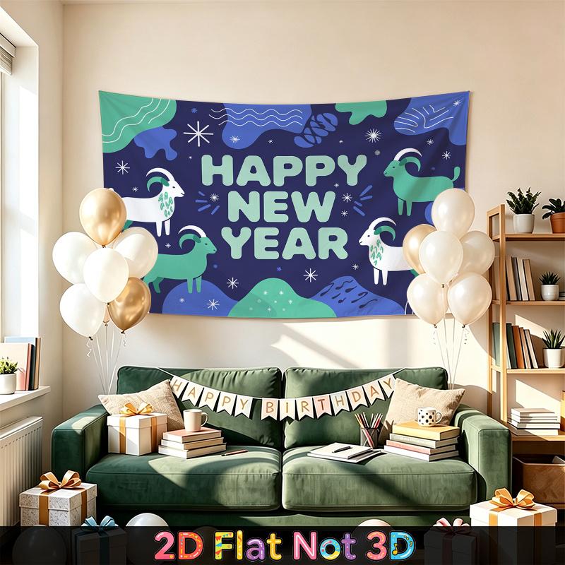 Party Backdrop New Year Flat Festive Goat Pattern Multi Layered Celebrations Photo Booth Background Front Door Decor