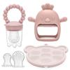 Baby Fruit Food Feeder & Mini Freezer Tray Combo, 4 Month+, Breastmilk Popsicle Freezer Molds for Baby Cooling Relief, BPA Free Silicone Feeder