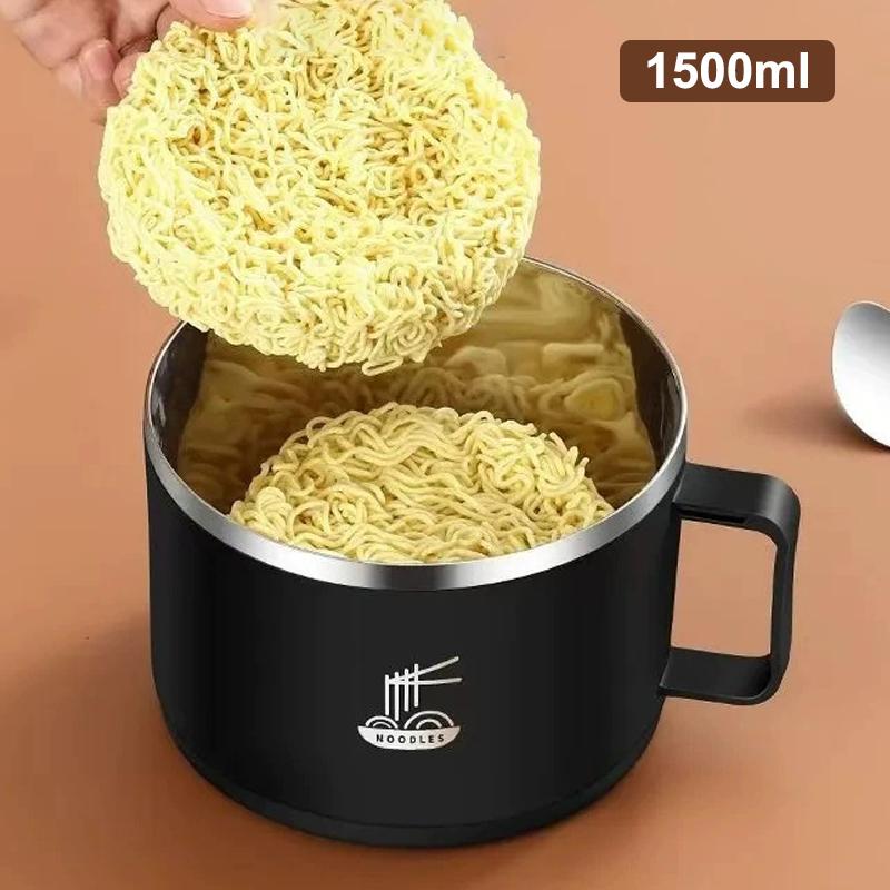 304 Stainless Steel Foam Bowl Large Capacity Double-Layer Anti-Scald Lunch Box With Tableware/Lid Can Drain Ramen Bowl