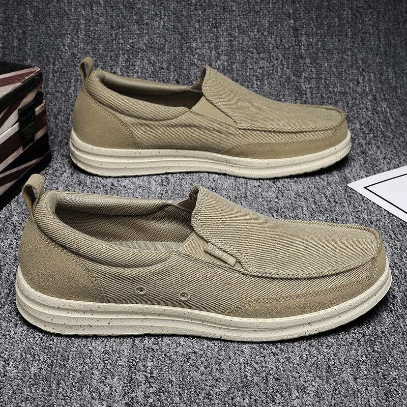 Men Outdoor Canvas Shoes Black Slip on Sneakers Driving Shoes Casual Khaki Wide Head Shoes for Farther Plus Size Lightweight