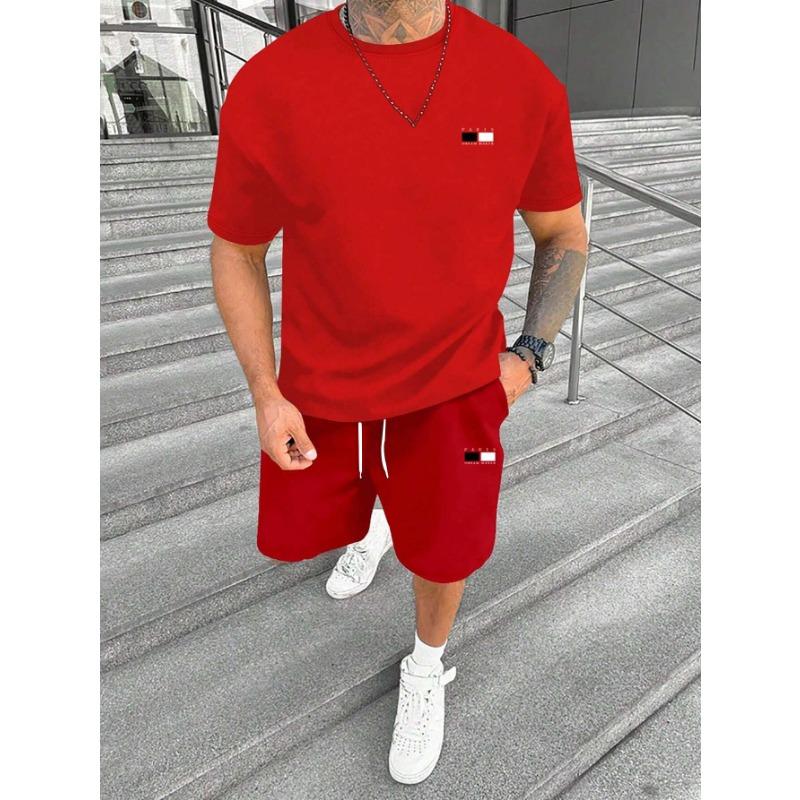 Arrival Summer Tracksuit for Men Solid Color Paris Short Sleeve T Shirt Shorts 2 Piece Set Oversize Casual Suit Male Clothes