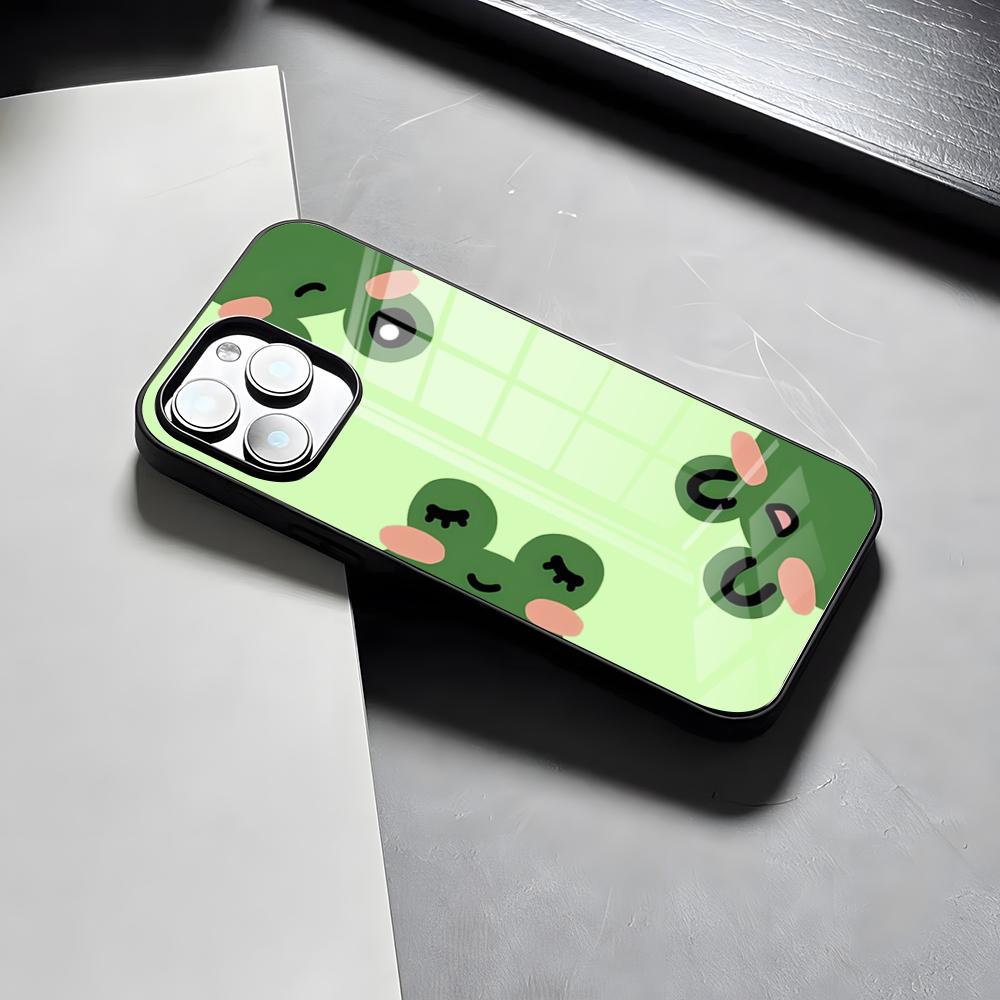Cute Green Frog Phone Case For IPhone 17 Pro Max 15 Pro 16 14 Plus 12 13 Mini 11 Pro Shockproof Glass Cover