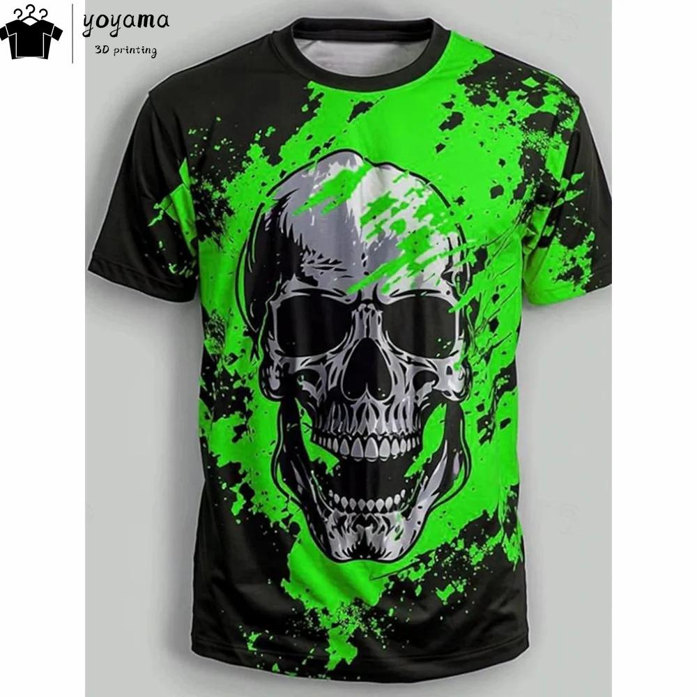 Žluté pánské tričko s potiskem lebky Retro styl Grafická trička Jedinečný design Pánské oblečení Pánské tričko s krátkým rukávem Topy s potiskem lebky