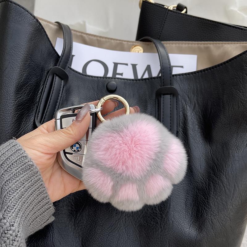 Real Fur Kitten Paw Charm - Plush Rabbit Fur Keychain & Bag Pendant