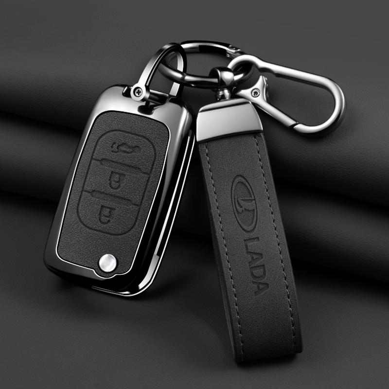 New Zinc Alloy Leather Car Key Cover, For Lada Vesta Granta Xray Kalina Priora Sedan Sport, Protected Keychain Bag, Accessories