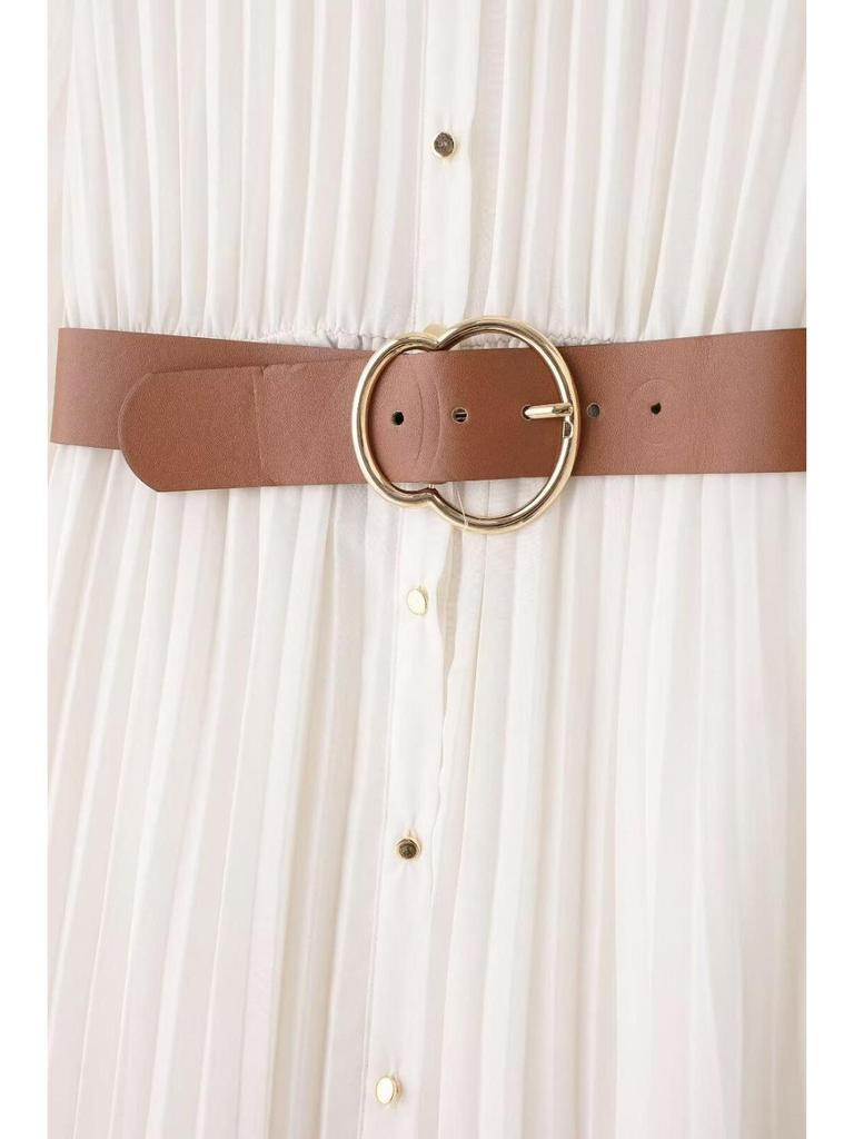 European & American Women's Midi Pleated Shirt Dress with Belt - Summer Collection