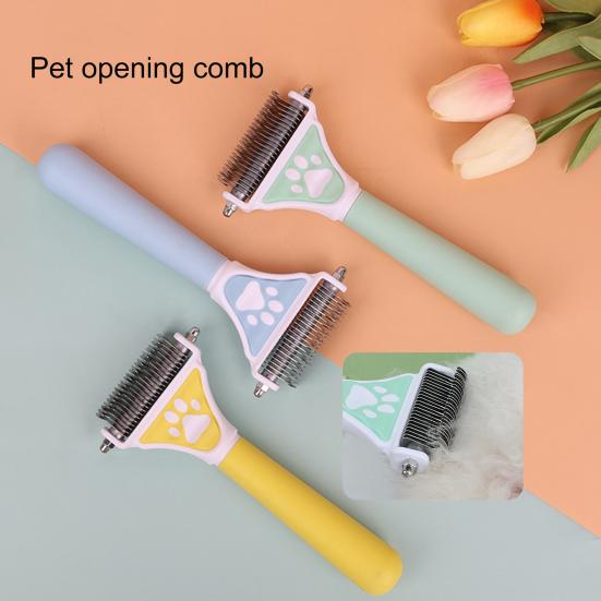 

Щетка для волос для домашних животных. Удобная двусторонняя ручка-резак. Двойная щетка для чистки шерсти домашних животных. Щетка для головы собаки и кошки. светло-синий