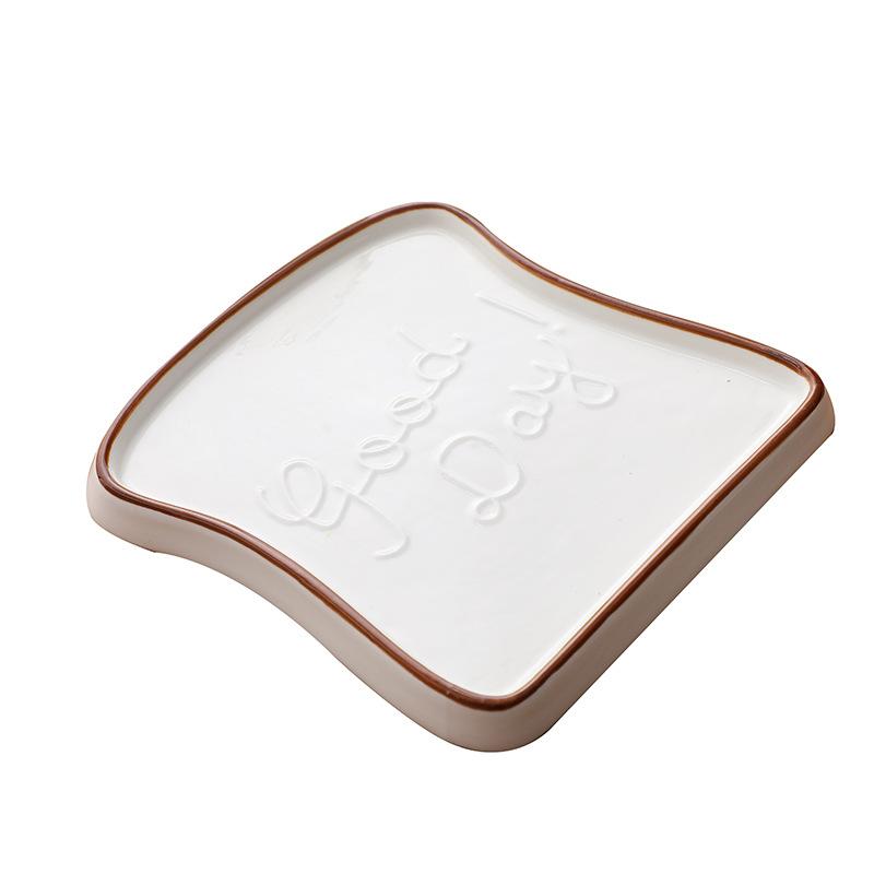 Creative Bread Shaped Ceramic Breakfast Plate Toast Dishes Salad Fruit Snack Tray Household Tableware Dinner