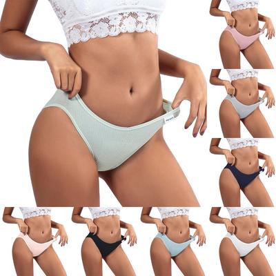 Women's Solid Color Cotton Sexy Low-Rise Seamless Panties Sports Threaded Cotton Panties