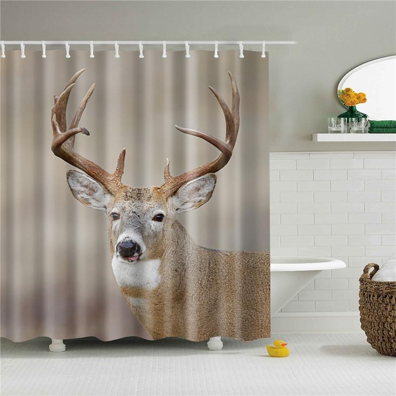 Fabric Shower Curtain Cute Cartoon Hippo Animals Dogs Cats Deer Bath Curtain Waterproof Polyester Bathroom Curtain With Hooks